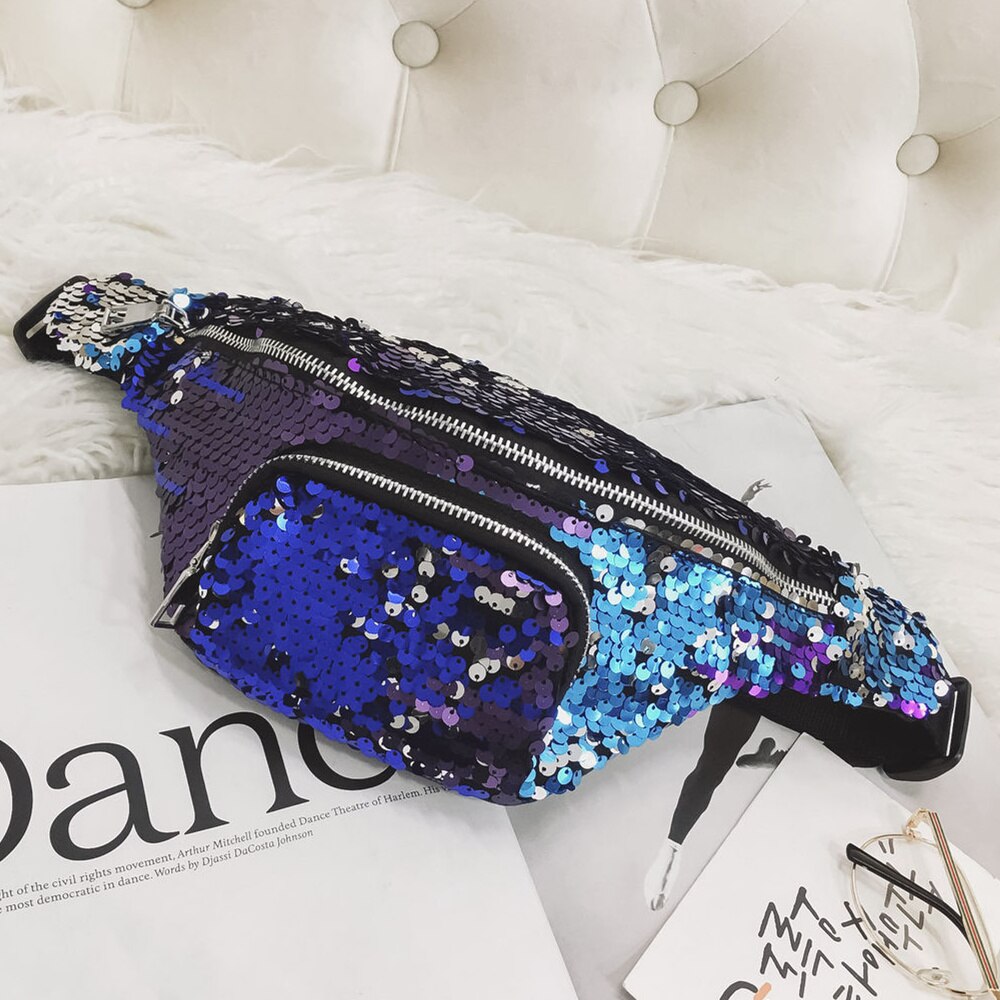 Modern Women Lady Reversible Mermaid Sequin Glitter Waistbag Fanny Chest Bag Travel Hiking Outdoor Bag