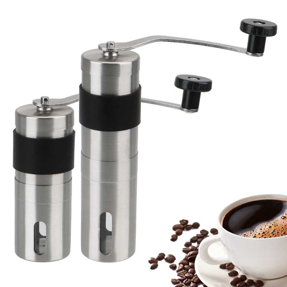 Molinillo de café de cerámica Manual de 2 tamaños, molinillo de café de acero inoxidable ajustable con anillo de lazo de goma, utensilios de cocina fáciles de limpiar
