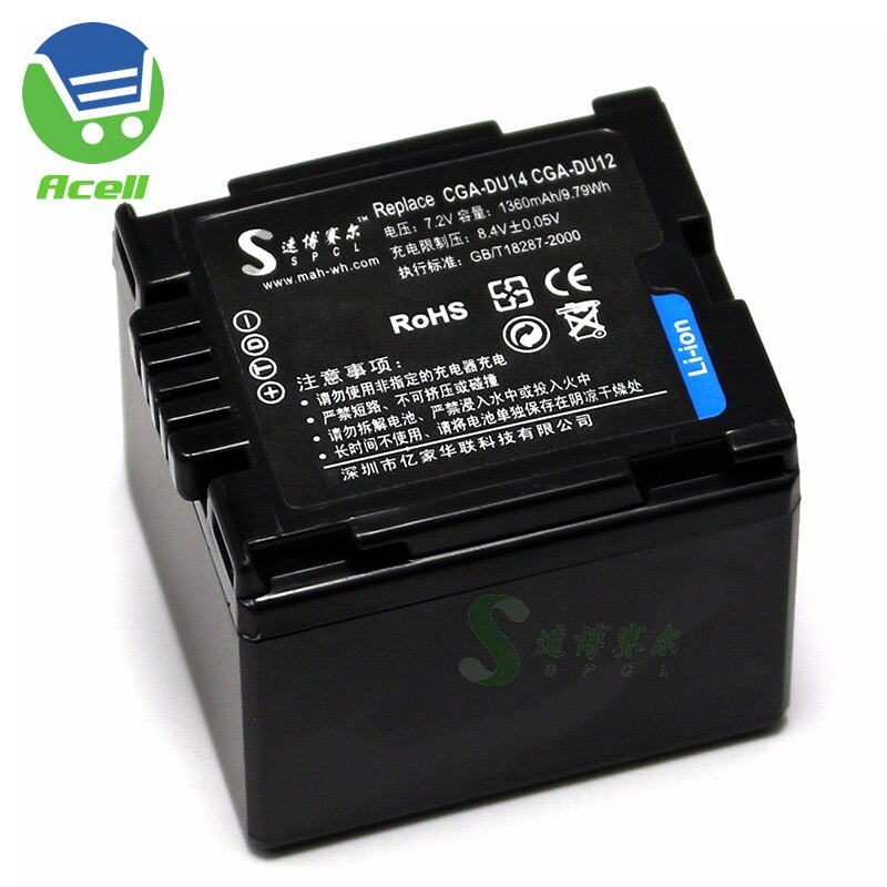 Cga -du14 cga -du12 batterij voor panasonic sdr -h200 h18 h20 h21 nv-gs328 gs180 vdr -d160 d158 camcorder, vervang cgr -du06 cga -du07: 1 batterij