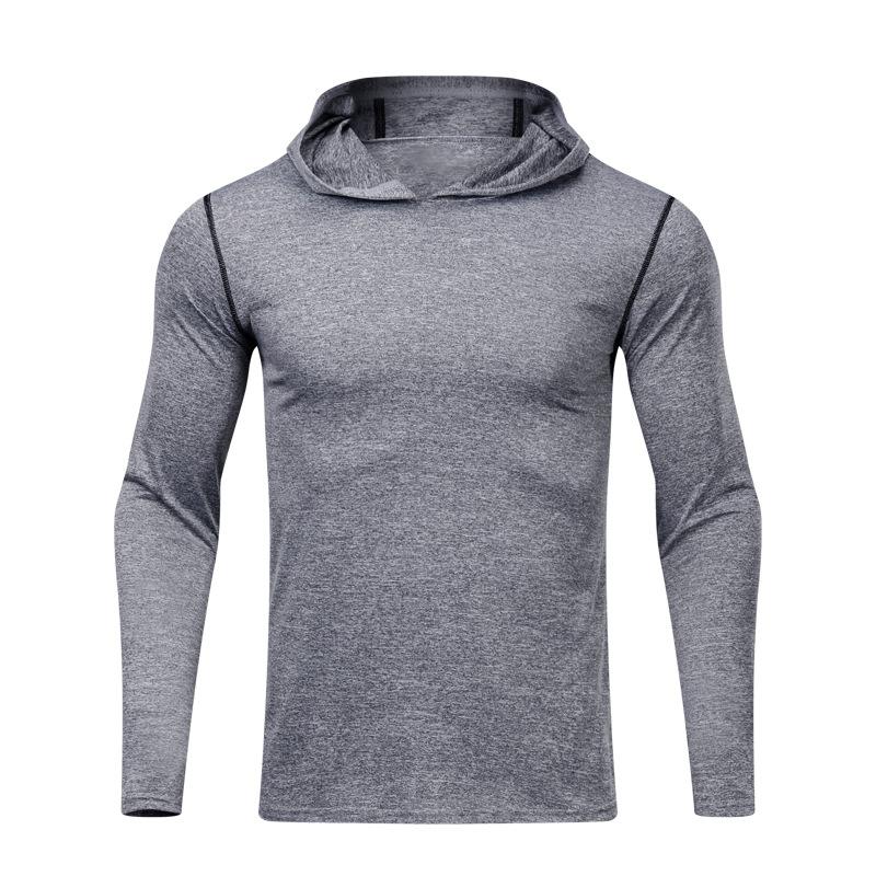 Masculino esportes secagem rápida hoodie fitness training manga longa superior plus size: M / CINZA