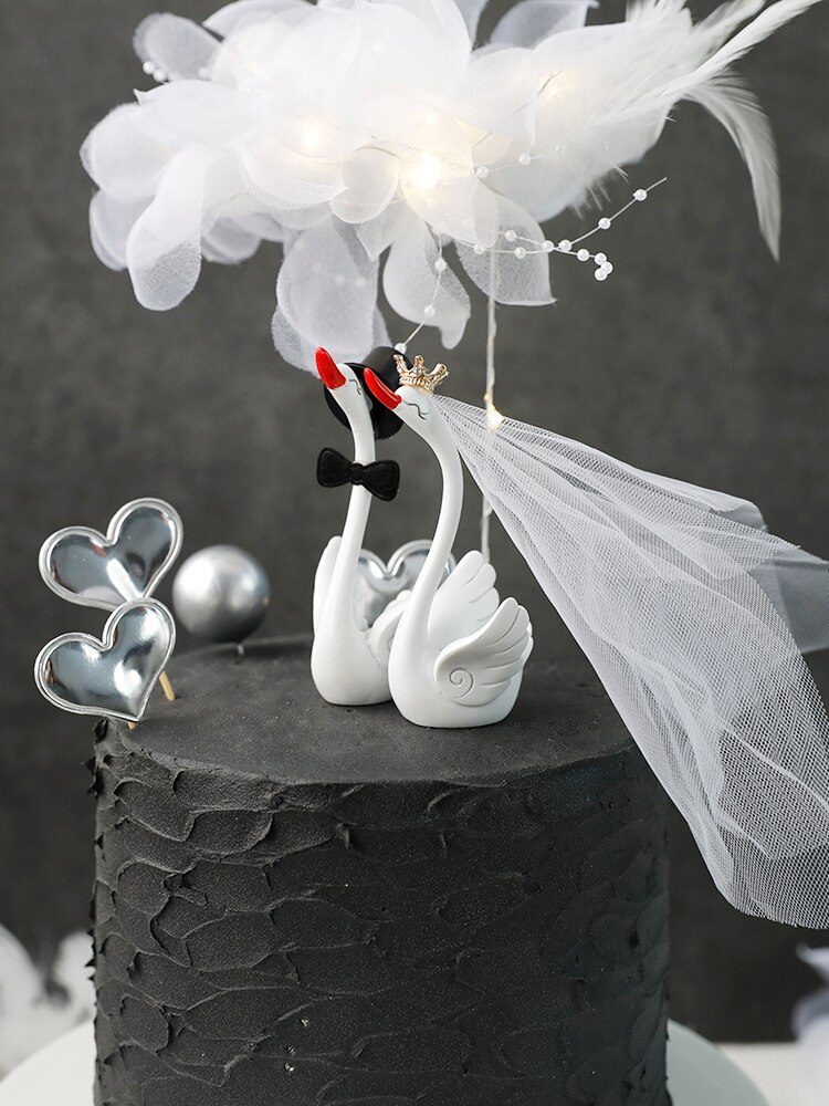 Décoration de gâteau d&#39;anniversaire en forme de cygne, décoration de robe de mariée, décor de gâteau d&#39;amour, Dessert, fournitures de pâtisserie de fête