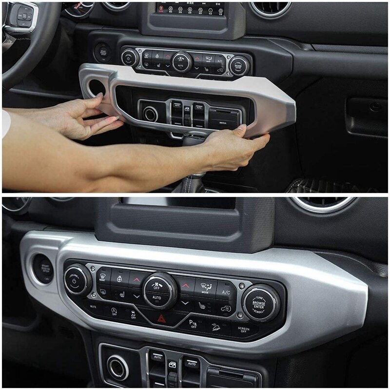 Car Silver Air Conditioner Control Panel Trim Decoration Stickers Trim ABS Cover for Jeep Wrangler JL