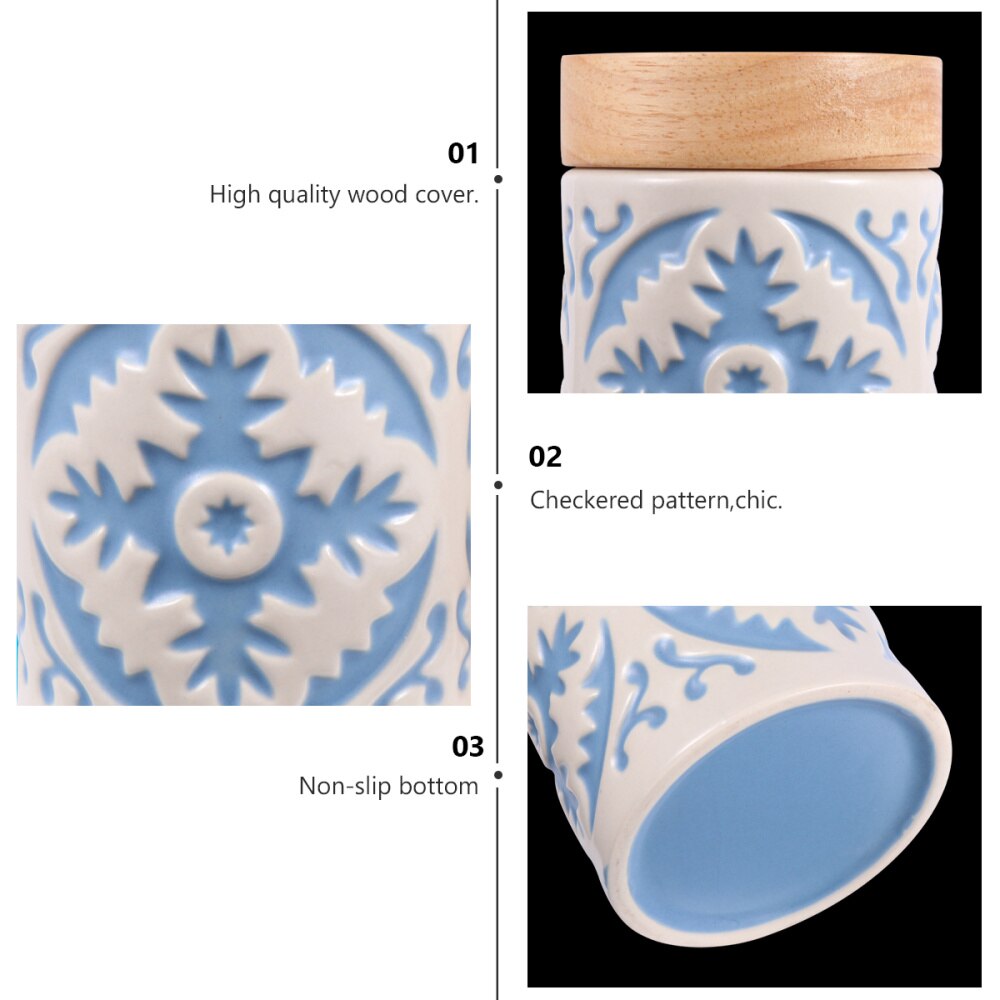 Ceramic Grain Canister Food Kitchen Sealed Storage Container Empty Storage Jar Dried Fruit Jar with Wooden Lid (Red)