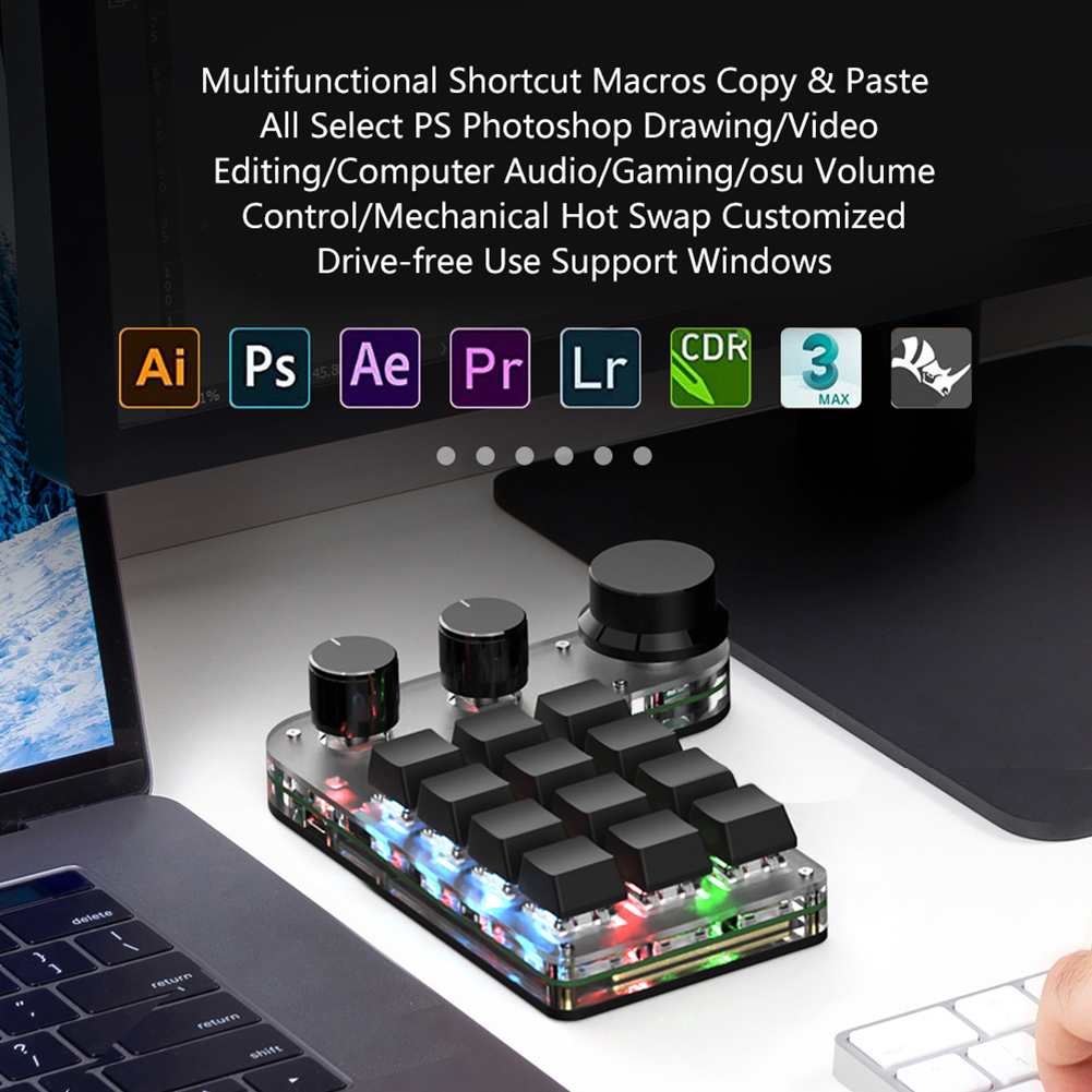 Wireless Bluetooth Programming Macro Custom Knob BT Keyboard RGB 12 Key Swap Shortcut Key Button Mechanical Gaming Keypad
