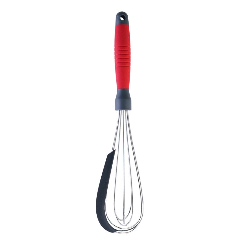 Manual Stainless Steel Silicone Egg Beater Play Milk Frother Kitchen Bakery Household Handheld Blender: Red