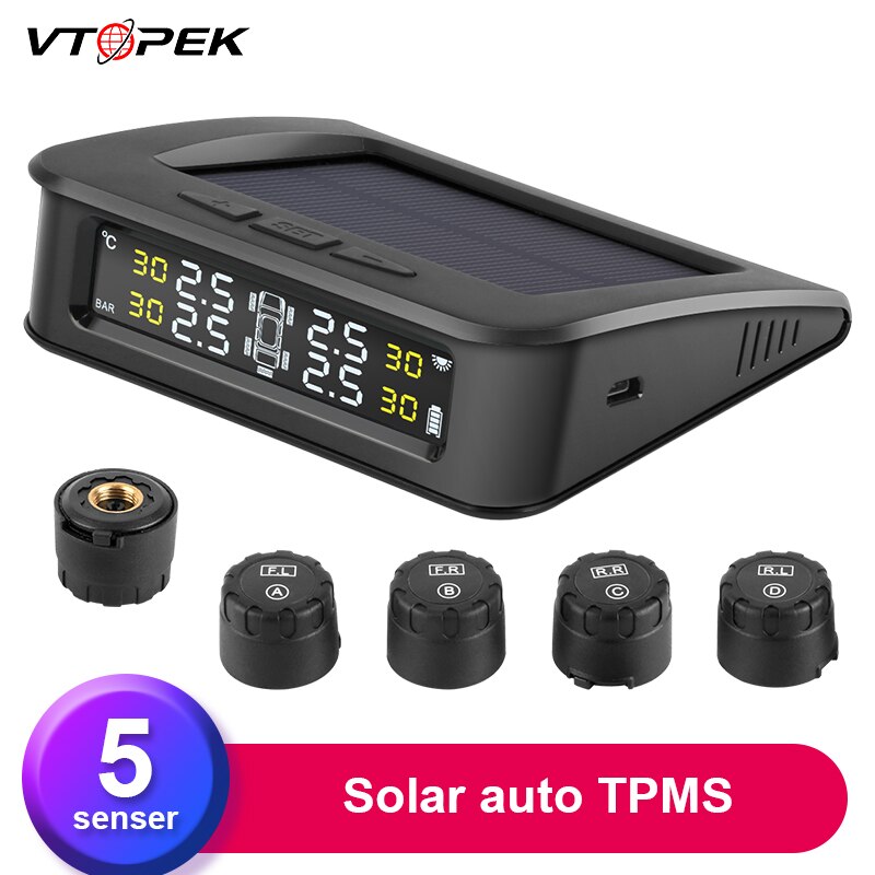 Vtopek Solar- TPMS Sensor reifendruck Reifen Auto Slarm Reifen Druck Überwachung System USB Ladung IP67 waterpoof 5 Sensor