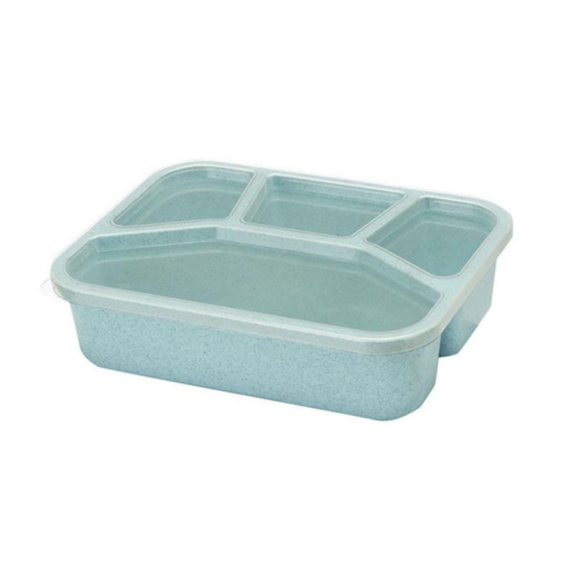 Healthy Material Lunch Box 4 Grid Wheat Straw Bento Boxes Microwave Dinnerware Food Storage Container Lunchbox: Green