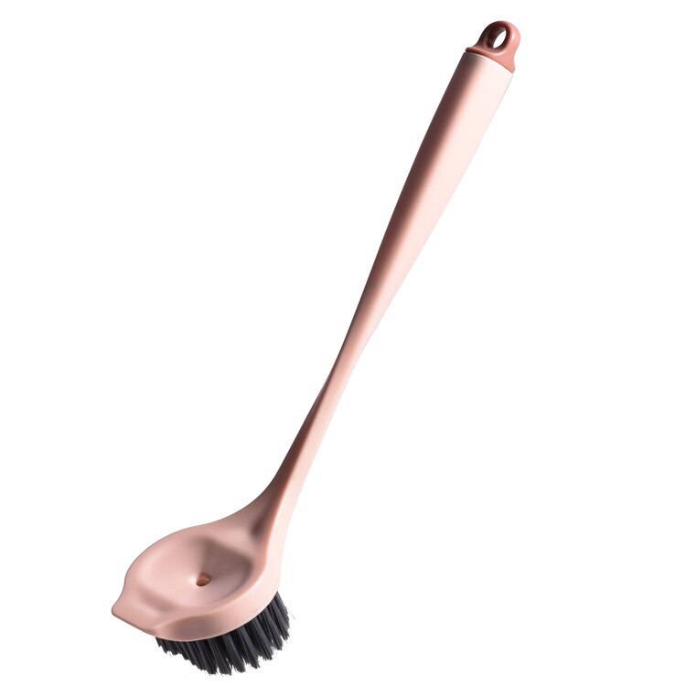 Cepillo de limpieza de cocina, limpiador de ollas con mango largo, cuenco, olla, cepillo de lavado con dispensador de líquido, Herramientas de limpieza de cocina para el hogar: Rosa