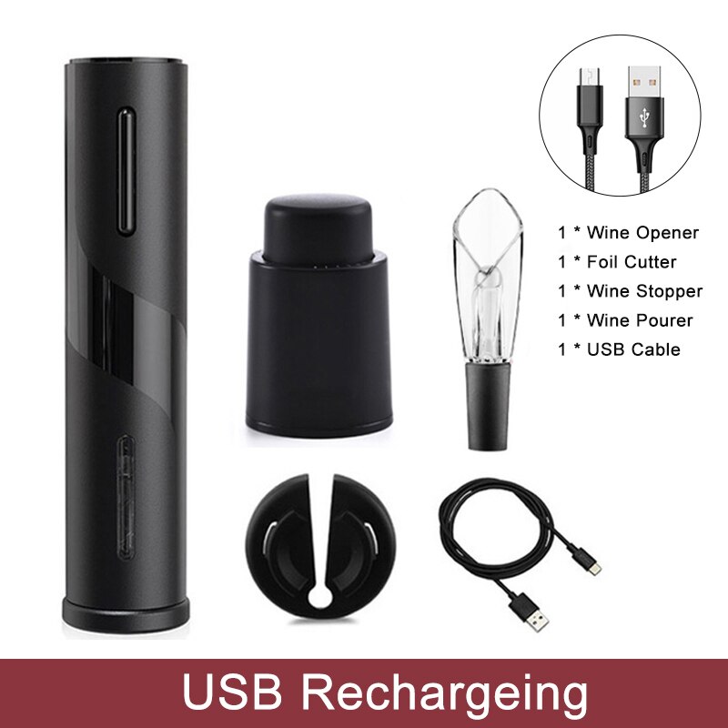 Ouvre-bouteille de vin électrique Rechargeable tire-bouchon coupe-feuille ensemble ouvre-bouteille automatique pour ouvre-boîte de cuisine de vin rouge ouvre bouteille: USB chargeing-3