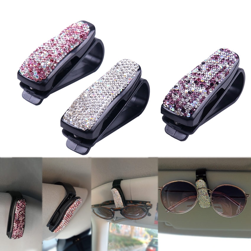 1PC Sun Visor Glasses Bracket Bill Clip Portable Sunglasses Eyeglasses Car Interior Supplies Rhinestone Diamond Decoration Clip