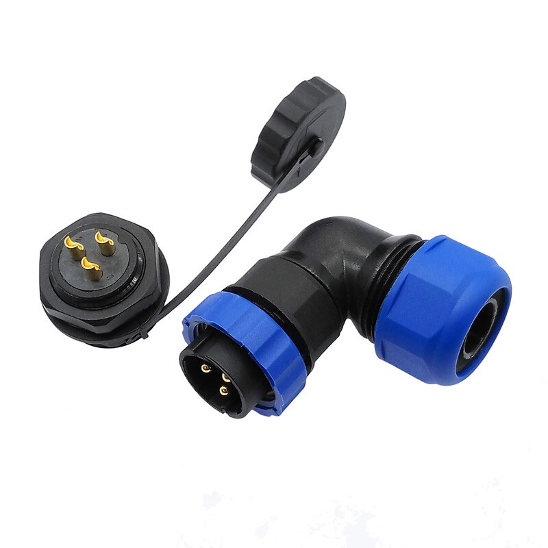 Tubo corrugado SP20 IP68 conector impermeable 1/2/3/4/5/6/7/9/10/12/14Pin conectores angulares 90 grados codo brida enchufe
