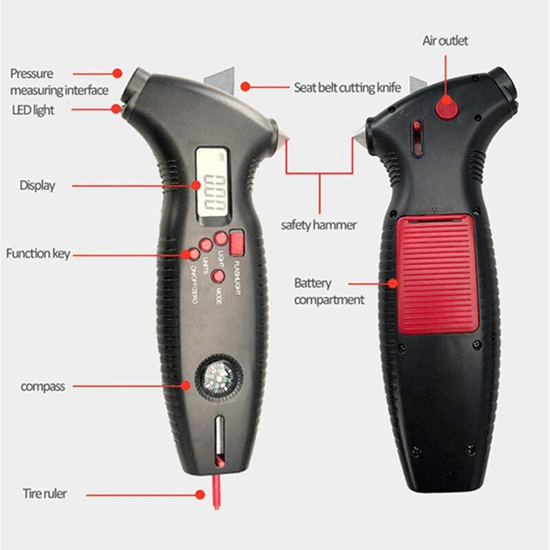 Digital Tire Pressure Gauge Meter Tire Diagnostic Tool 0-200 PSI Backlight LED Air Pressure Gauge for Bicycle Car