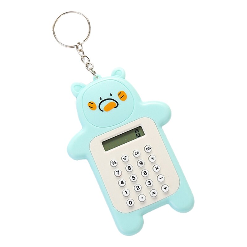 Portable Cute Cartoon Calculator Mini Bear Calculator 8 Digits Display with Keychain Button Battery Pocket Size Calculat