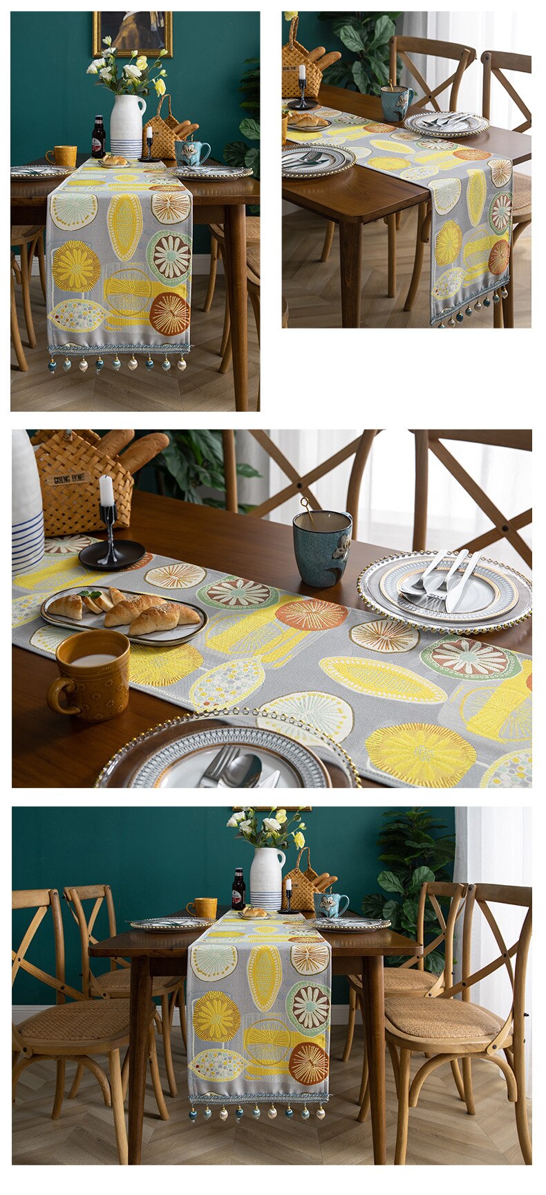 Modern Chenille Home Rectangular Tablecloth Jacquard Fringed Grapefruit Table Runner Manteles De Mesa