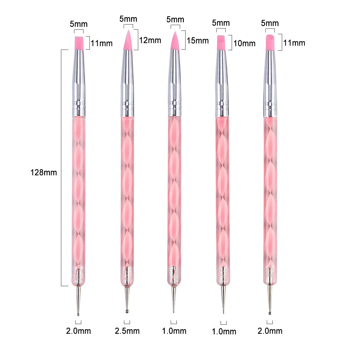 Monja 5 Stks/set Dubbele Hoofd Manicure Borstel Acryl Gel Graveren Pen Strass Kralen Decoratieve Delicate Nail Art Gereedschap: 3443-P