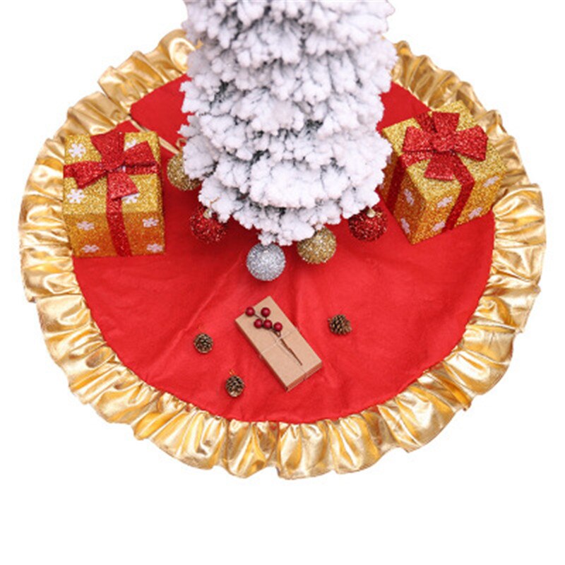 Árvore de natal saia stands ornamentos de natal árvore saia dourado lado feltro avental estandes cobertura base tapete decoração 90 cm