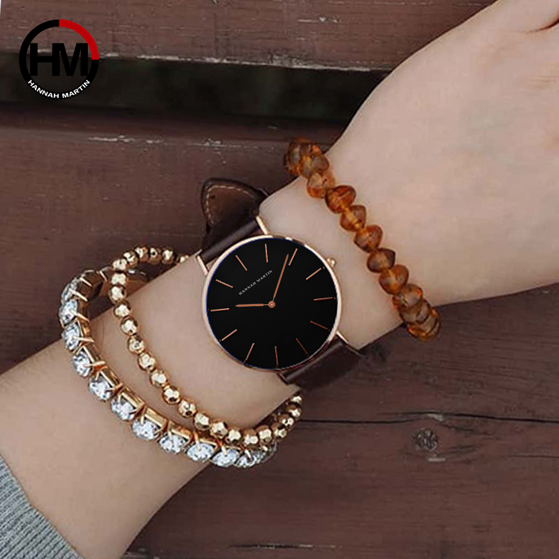 HANNAH MARTIN De Simple Japon Mouvement À Quartz Montre Bracelet En Cuir Nylon Horloge Femmes Analogique Montre-Bracelet Étanche