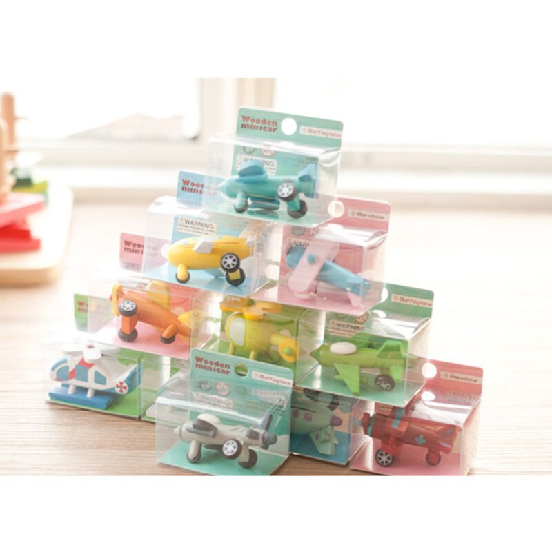 12Pcs/set Wooden mini plane series aircraft airplane wooden toys Children Birthday Festival: with box