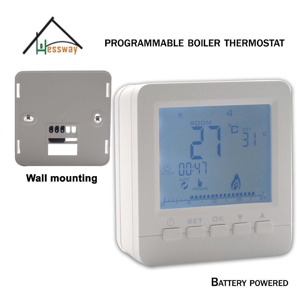 7*6 Programmable wall mount water boiler thermostat for dry contac Valve,radiator Controls