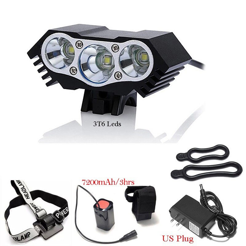 3T6 Regendicht Fiets Stuur Hoofd Verlichting Ebike Fiets Led Licht Koplamp 8.4V Mtb Lamp Rijden Koplamp Cyclus Accessoires: US-7200mAh