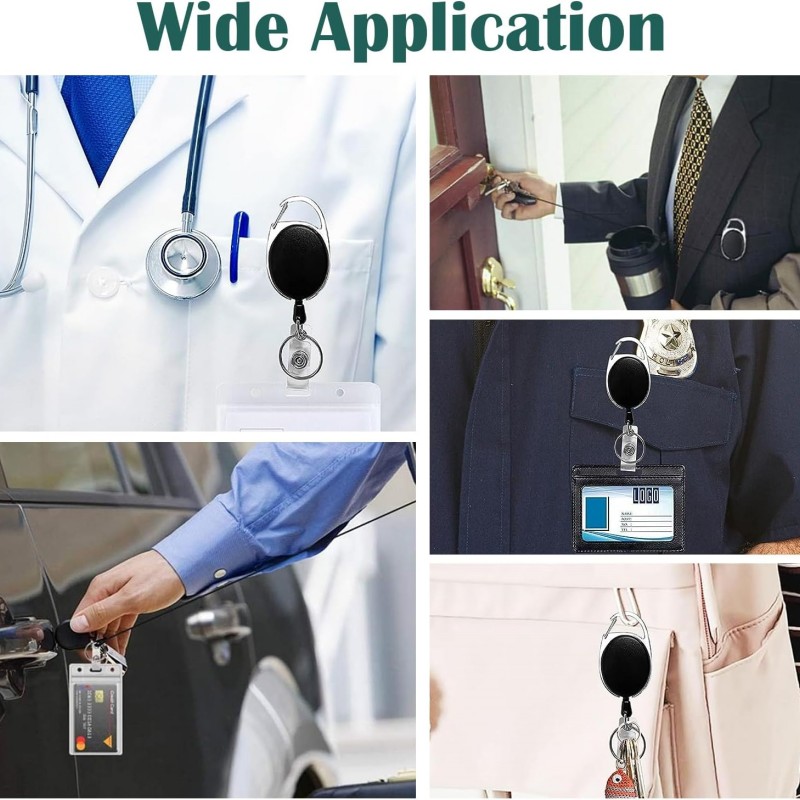 Intrekbare badgehaspelhouders, metalen heavy duty met karabijnhaak riemclip en sleutelhanger voor identiteitskaart naamhouder en sleutelhanger