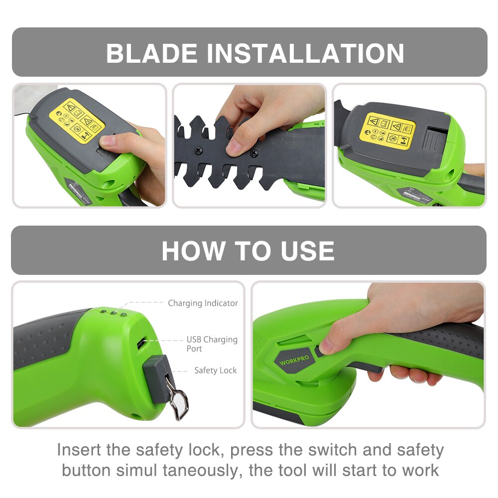 WORKPRO – tondeuse électrique sans fil 3.6-7.2V 2 en 1, Lithium-ion, outils de jardinage, taille-haie Rechargeable pour l&#39;herbe