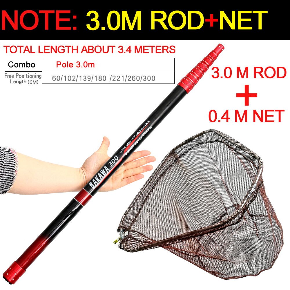 ultralight Portable carbon Triangle Folding Fishing Net Fly Hand Dip Casting Net Fishing Tackle Fishing Tank rakolovka hand Net: 3.0m set
