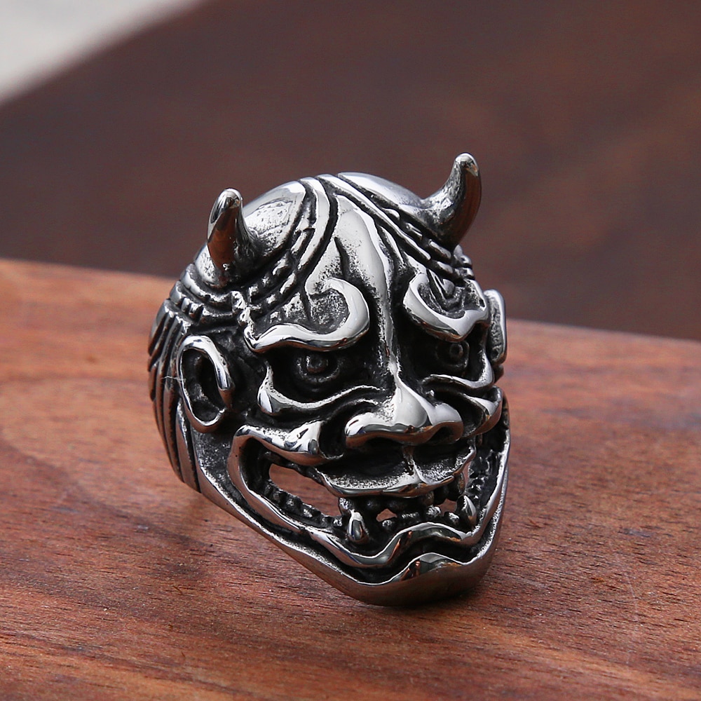 Gothic Skull Bull Hoofd Ring Mannen Punk Hip Hop Japanse Demon Rvs Schedel Ringen Voor Mannen Sieraden