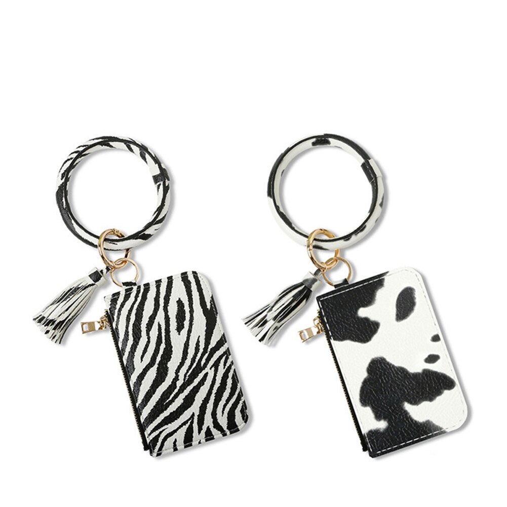 Armbinde Keychain Karte Tasche Frauen PU Leder Zebra Kuh Druck Leder Quaste Brieftasche für Frauen Tendenzen