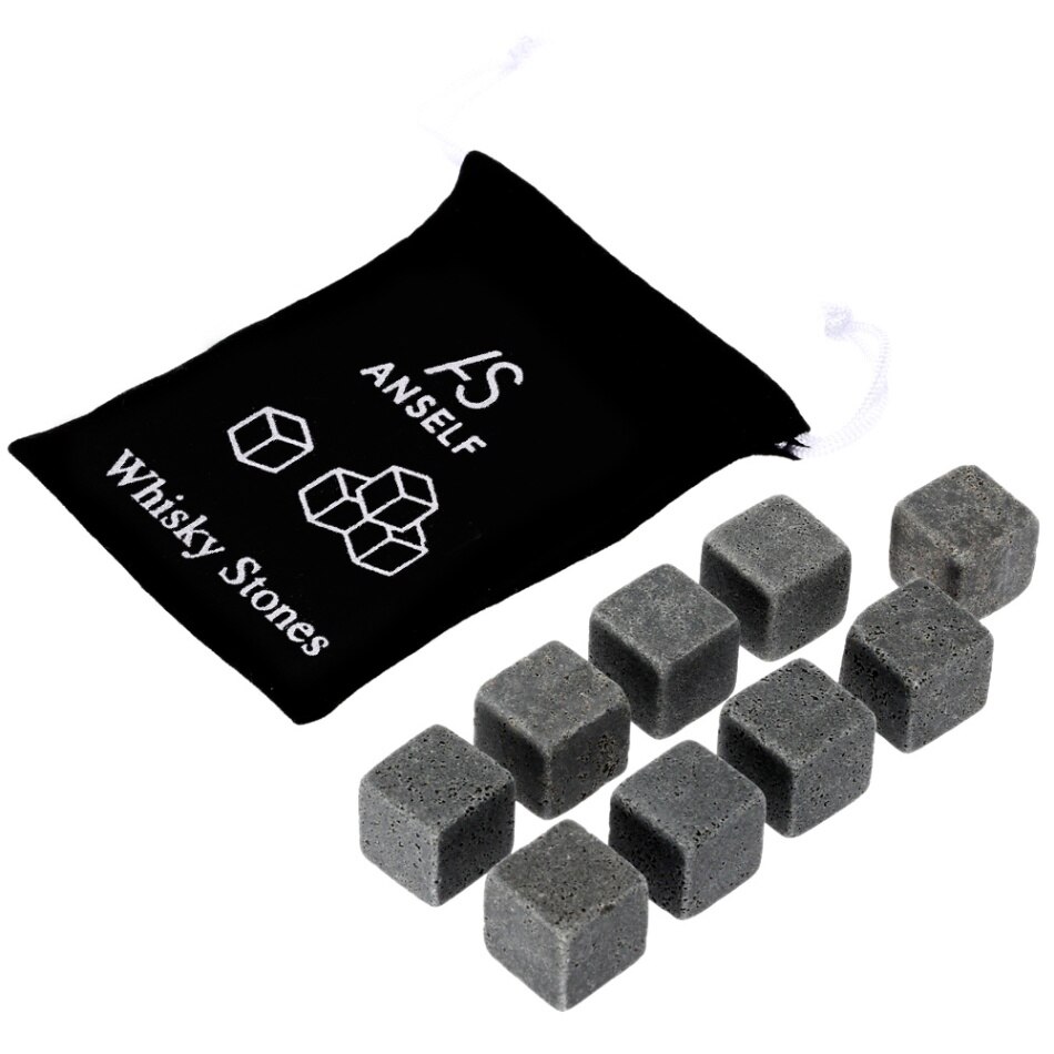 Whisky Stone with Wooden Box Vodka Glasses Wine Coolers Chillers Rocks Cube Stone Set Reusable Chilling Stone Mini Bar Tool: 9 Stone no box