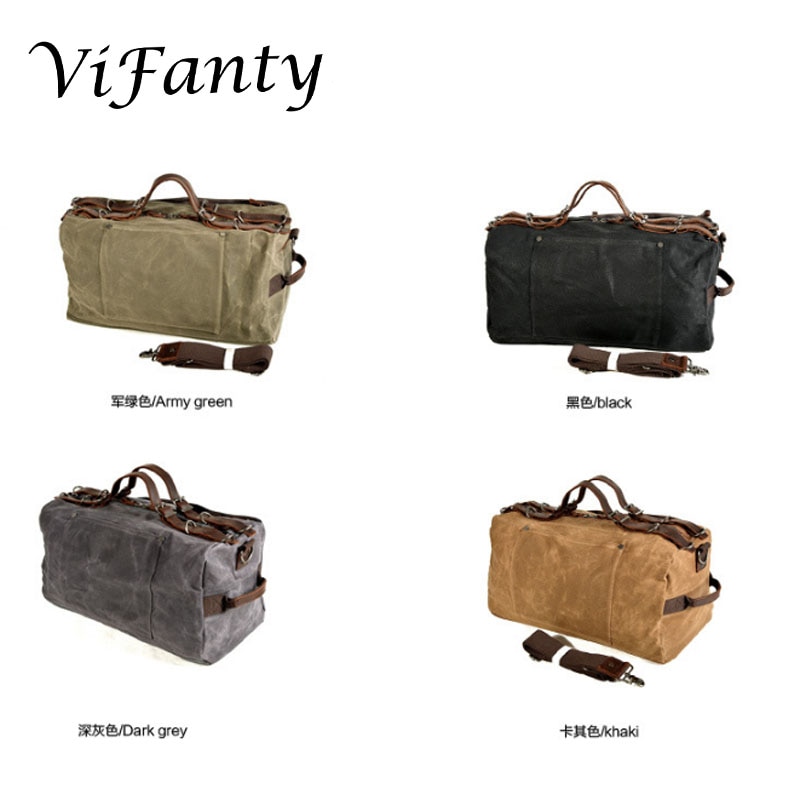 Waxed Canvas Water Resistant Travel Duffel Bag Overnight Weekend Bag