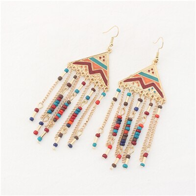 Boyulige Geometrie Driehoek Egyptische Piramide Stijl Kralen Kwastje Etnische Oorbellen Vrouwen Vrouwelijke Dames Vintage Boho Sieraden: E22Colorful