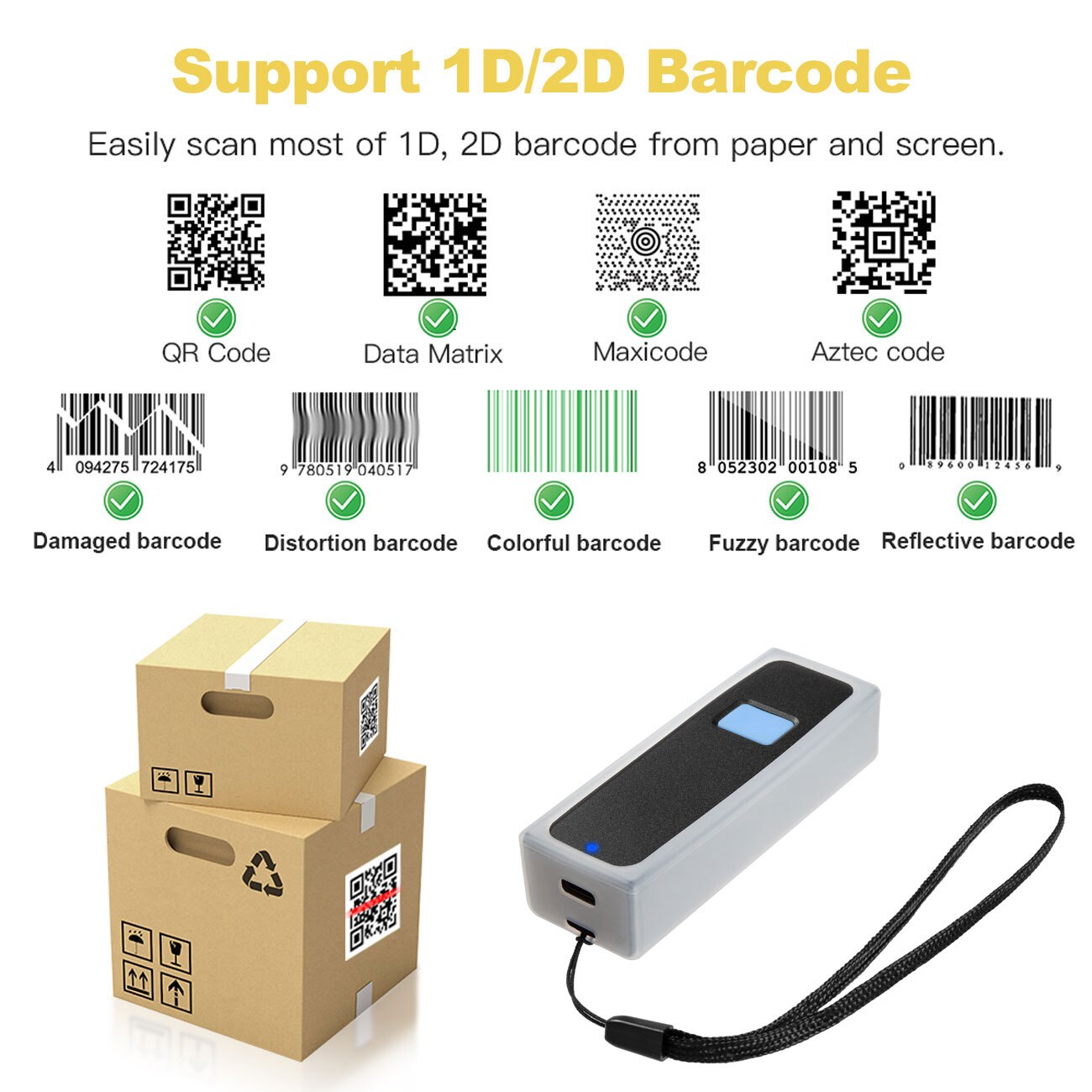 Holyhah M2C Handheld Mini Ccd Barcode Scanner En M2D Bluetooth 1D/2D Qr Bar Code Reader PDF417 Voor Ios android Ipad