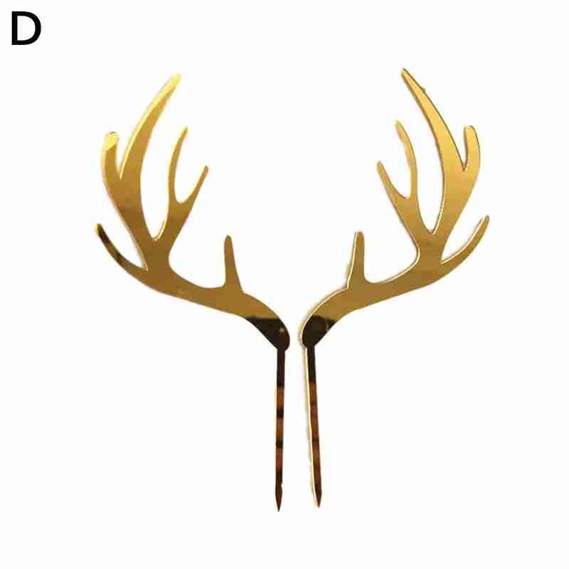 Golden Elk Antler Cake Topper Dessert Decoration Wedding DIY Party Supplies Baby Birthday Party Christmas Decoration: D