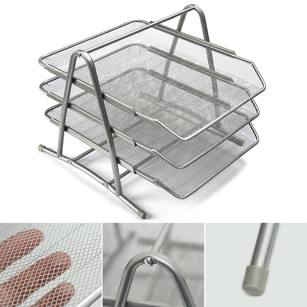 Office A4 Paper Organizer Document File Mesh Storage Holder Three Floors Letter Book Brochure Filling Tray Rack Office Supplies