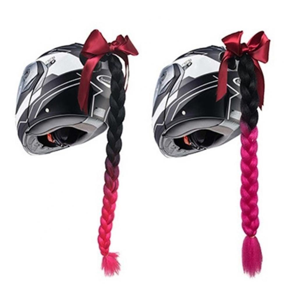 Motorcycle Bicycle Pigtail Full Face Helmet Twist Gradient Braids Ponytail Decor