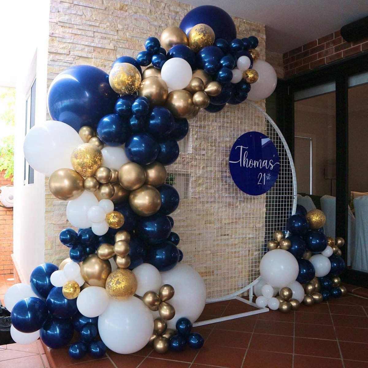 61Pcs Navy Theme Party Balloon Pack Arch Latex Balloon with Gold Confetti Set for Kids Baby Shower Birthday Party Decoration