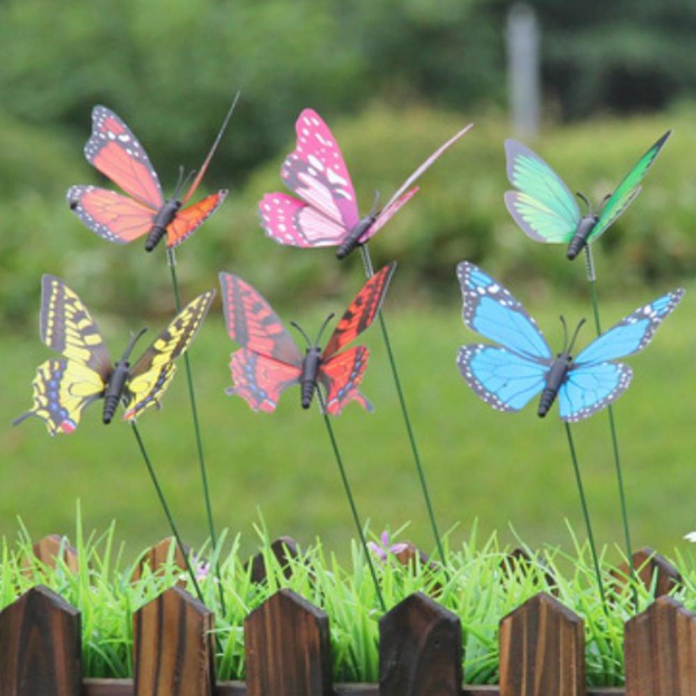 Estacas decorativas impermeáveis do jardim das estacas de butterfy das cores 10 pces misturadas para acessórios exteriores internos da decoração da casa, 4 tamanhos