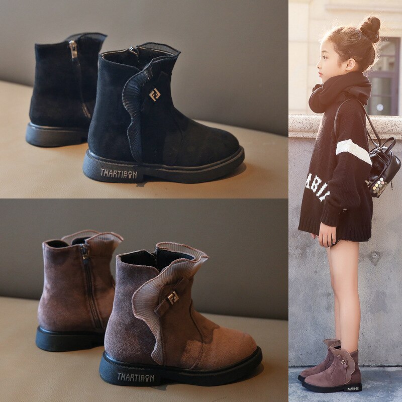 Leder freundlicher Martin Stiefel Prinzessin Spitze trimmen Stiefel Mädchen Schnee Schuhe Warme Pelz freundlicher Stiefeletten Kleinkind Mädchen