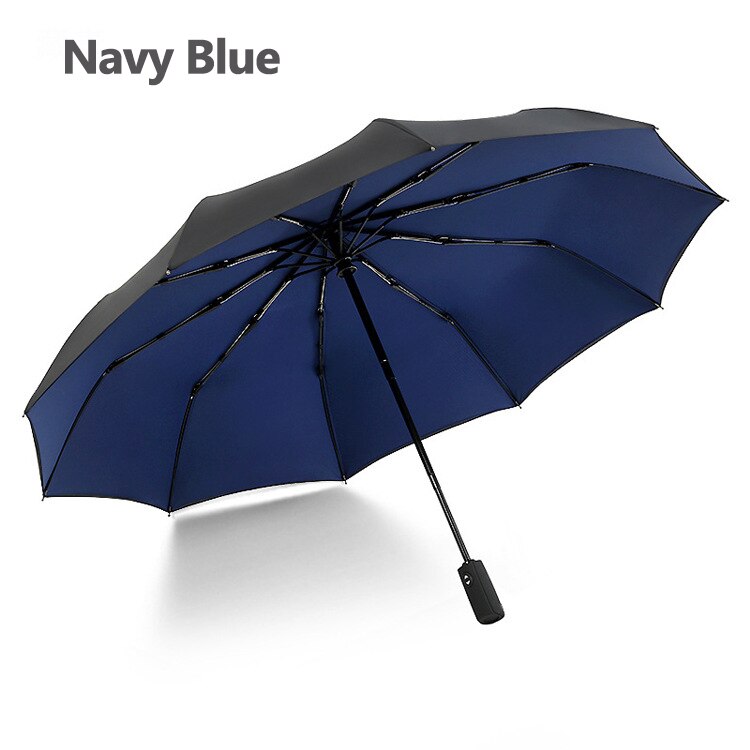 Two-layer Rain Umbrellas Men Women Automatic 3 Fold Windproof 10 Ribs Large Parasol Female Sunny Rainy Solid Color Umbrella: Navy Blue