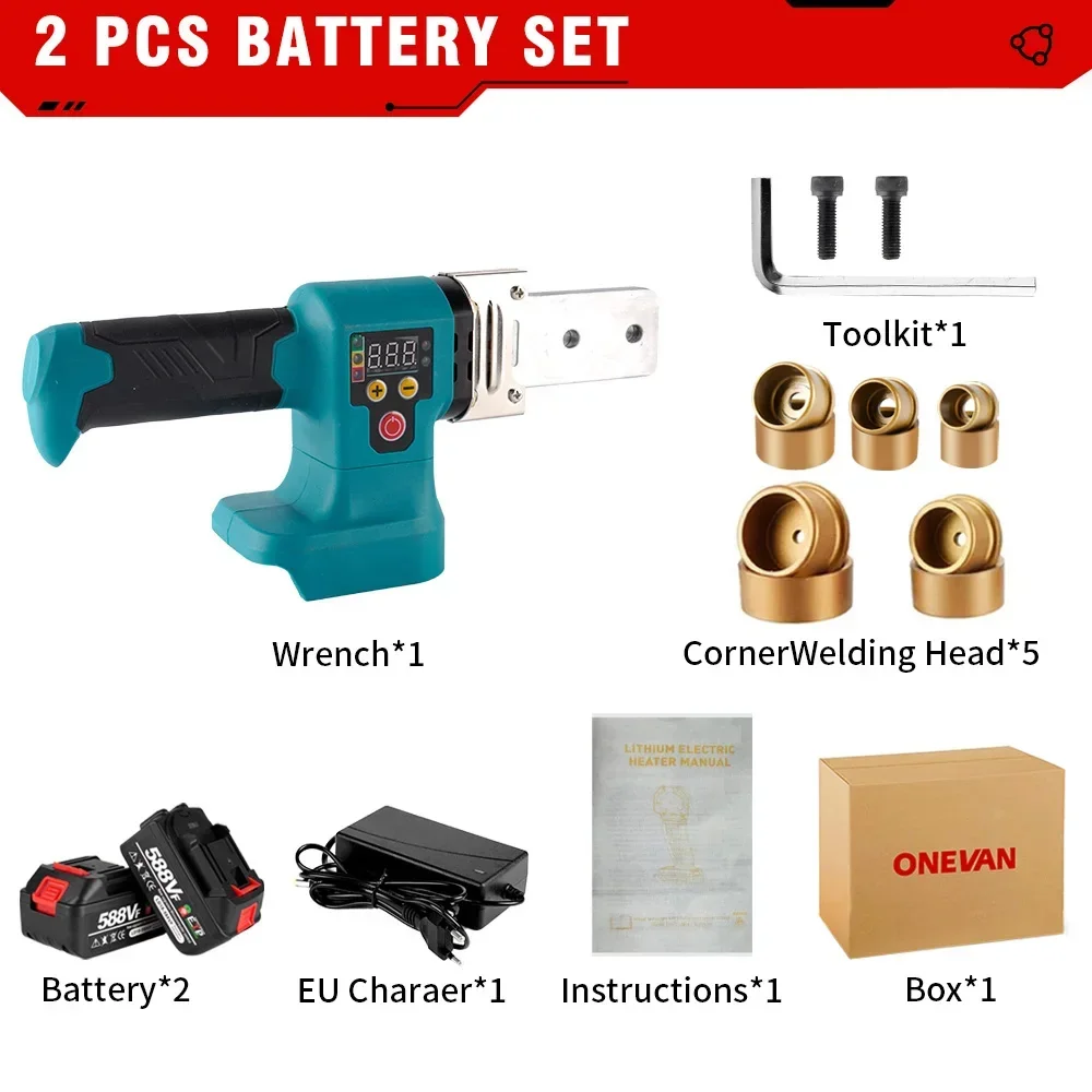 ONEVAN 1400W Cordless Plastic Welding Machine PE/PPR/PB/PPC Pipe Melter Pipe Welding Machine Max 320° For Makita 18v Battery