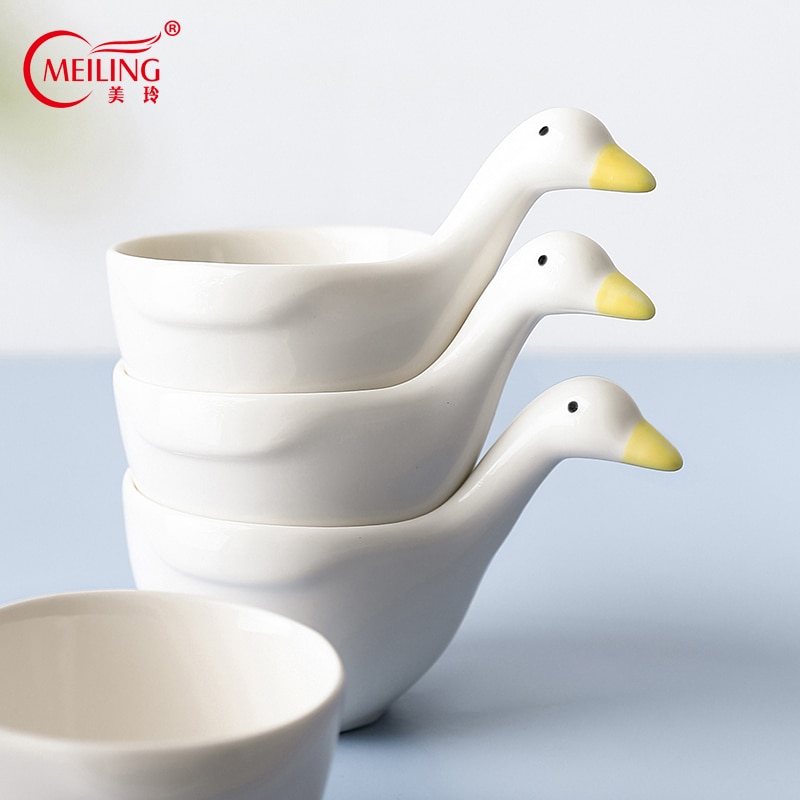 Cute Ceramic Duck Bowl Handmade Saucebowl Small Pottery Spice Bowl Trinket Dish Home Storage Animal Seasoning Keeper Salt Holder