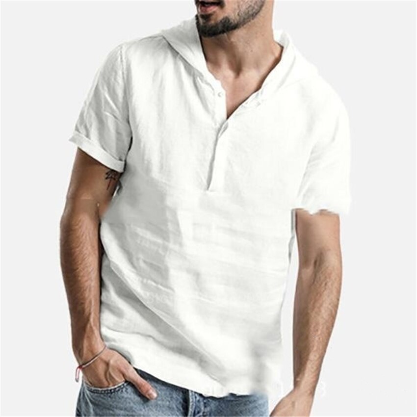 Retro mand middelalderlig hættetrøje casual viking pirat cosplay tøj kortærmet linned renæssance herre nordisk plus size tunika
