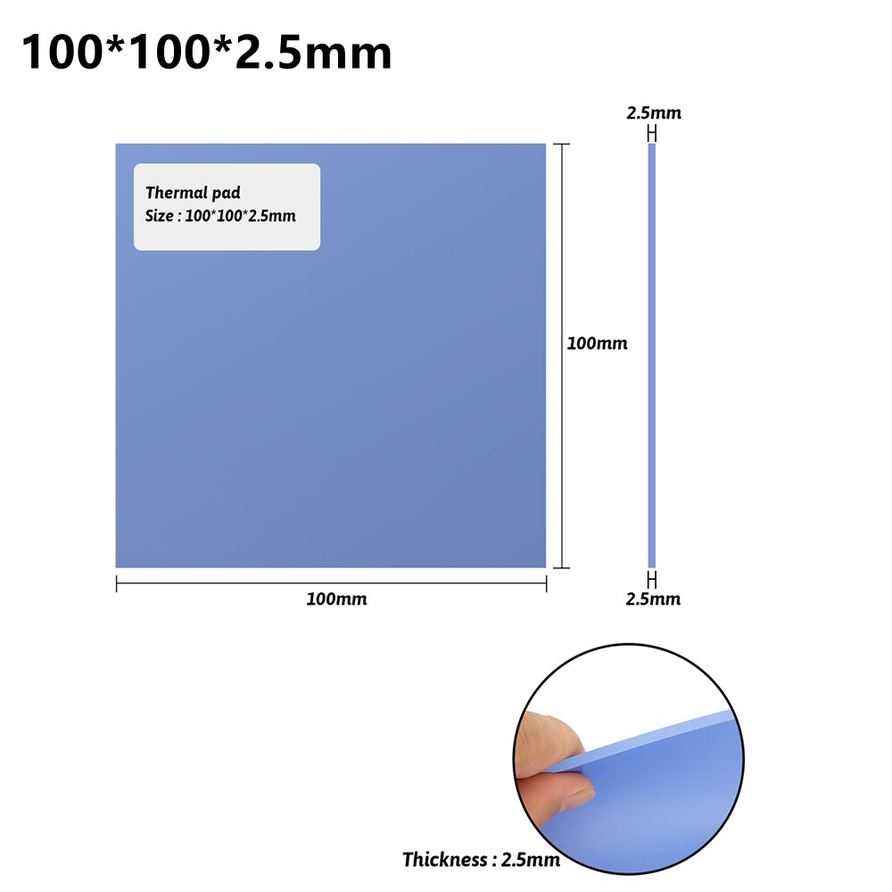 6.0 W/mK Thermal conductivity Thermal pad 100x100mm CPU Heatsink Cooling Conductive Silicone Pad Thermal Pads: Thickness 2.5mm