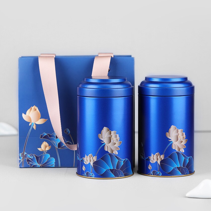 100-125g pojemność herbata zamknięty zbiornik średniej wielkości okrągłe blaszane pudełko na herbatę: 2szt niebieski