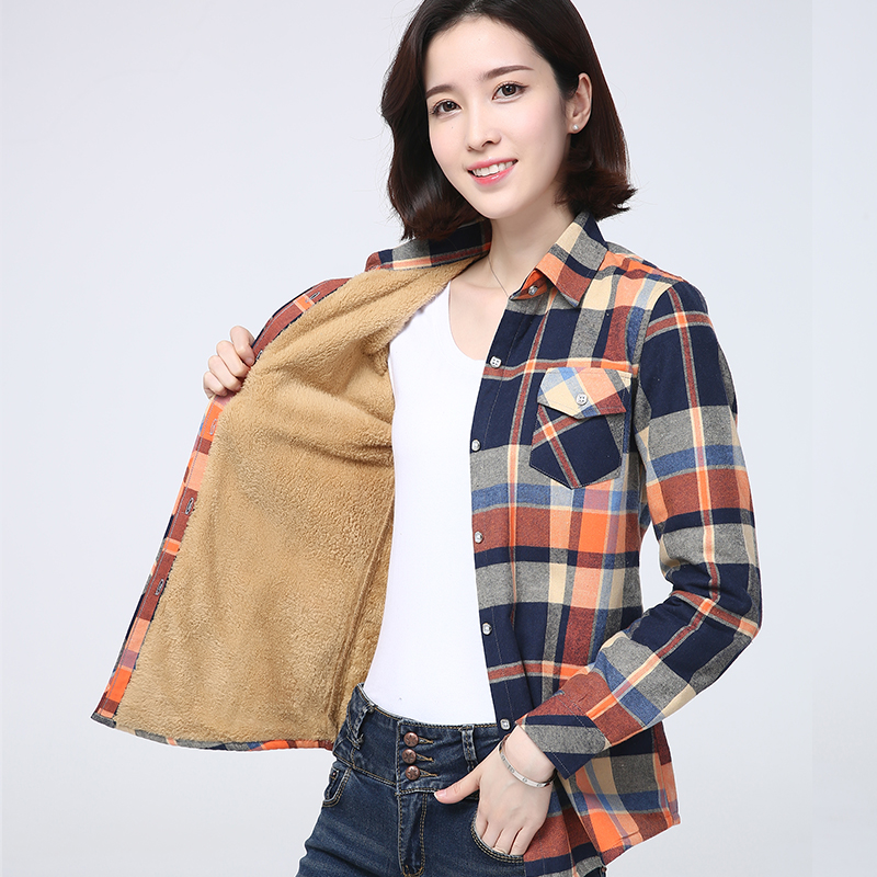 2023 inverno nuovo più spesso camicia scozzese calda da donna cappotto Lady Casual giacca in pile di velluto Top vestiti caldi delle donne tuta sportiva