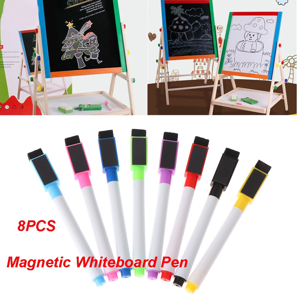 8pc Durable Non-toxic Plastic white board marker pens, dry erase easy whiteboard Markers with Eraser Signature