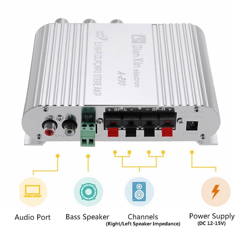 Auto Auto DX-210 2.1 Kanaal Bass Eindversterker Hifi Audio Stereo Speaker Booster 12V Uitstekende Thermische Stabiliteit: Default Title