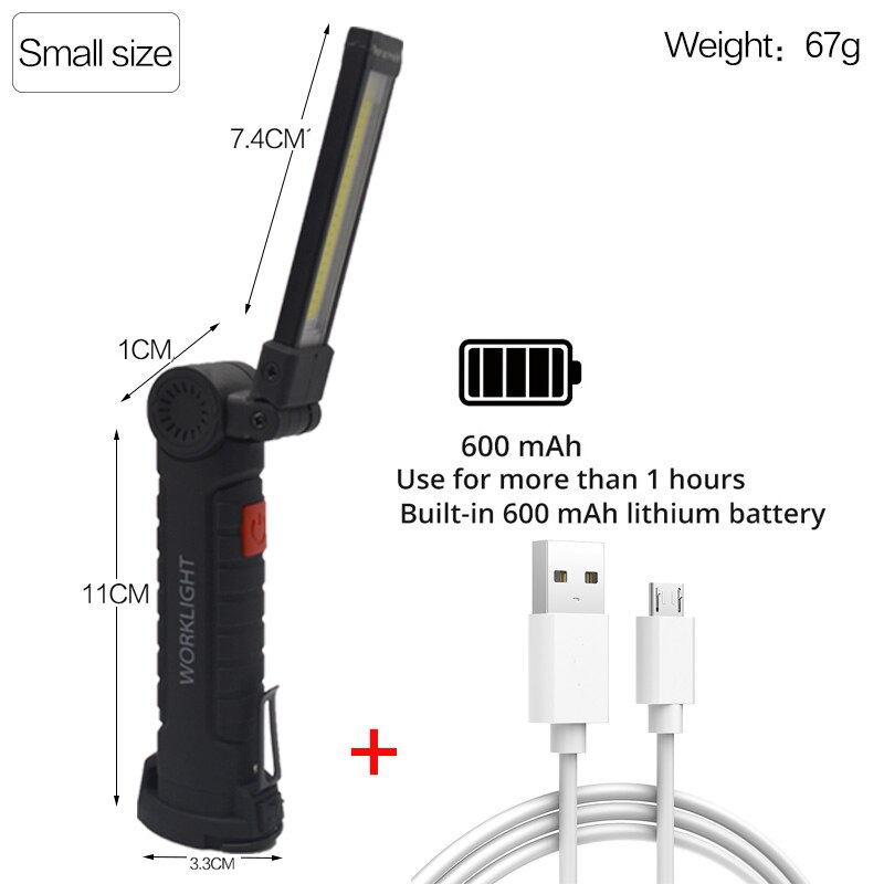 USB Rechargeable Flashlight Magnetic 5 Modes COB Led Work Light Waterproof Torch for Car Repair: Small size