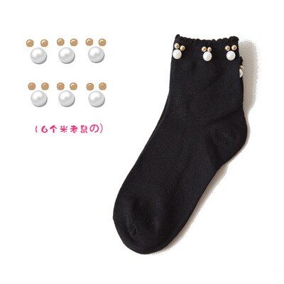 Black/White Korean Reto Pearl Socks Women Elastic Cotton Handmade Meias Socks Harajuku Calcetines Mujer: F